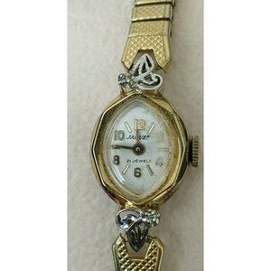 Vintage Jaquet 21 Jewels Diamonds Mechanical Womens Ladies Watch Gold Tone